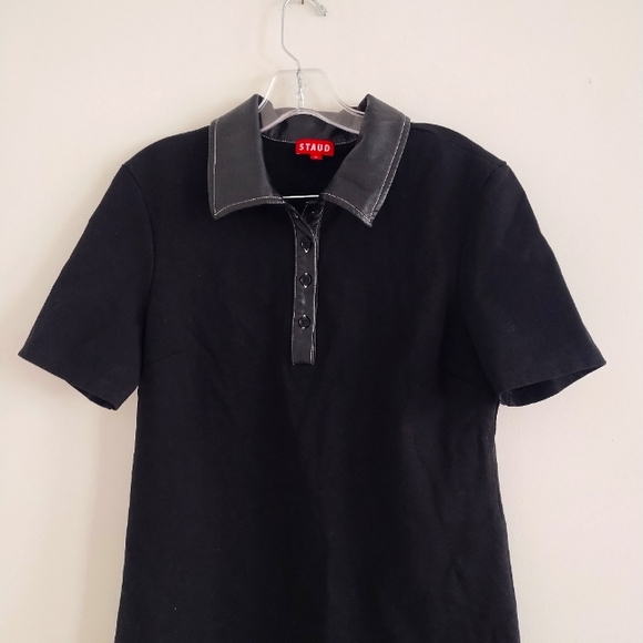 Staud Jay Faux Leather Collar Black Mini Dress - Picture 10 of 15